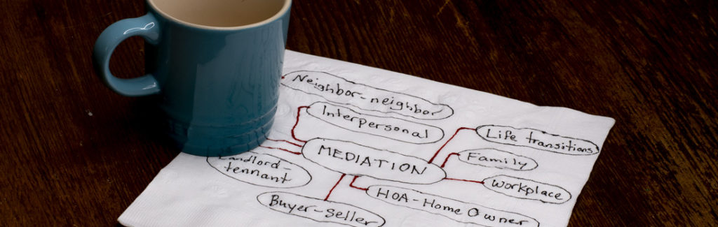 hand drawn chart featuring different types of mediation next to mug